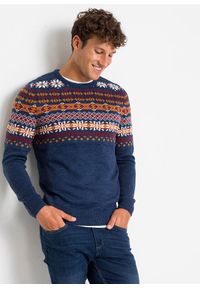 bonprix - Sweter w norweski wzór. Kolor: niebieski