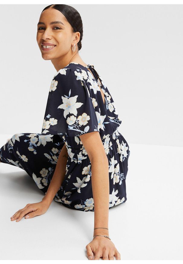 bonprix - Długa sukienka. Kolor: czarny. Wzór: nadruk, kwiaty. Długość: maxi