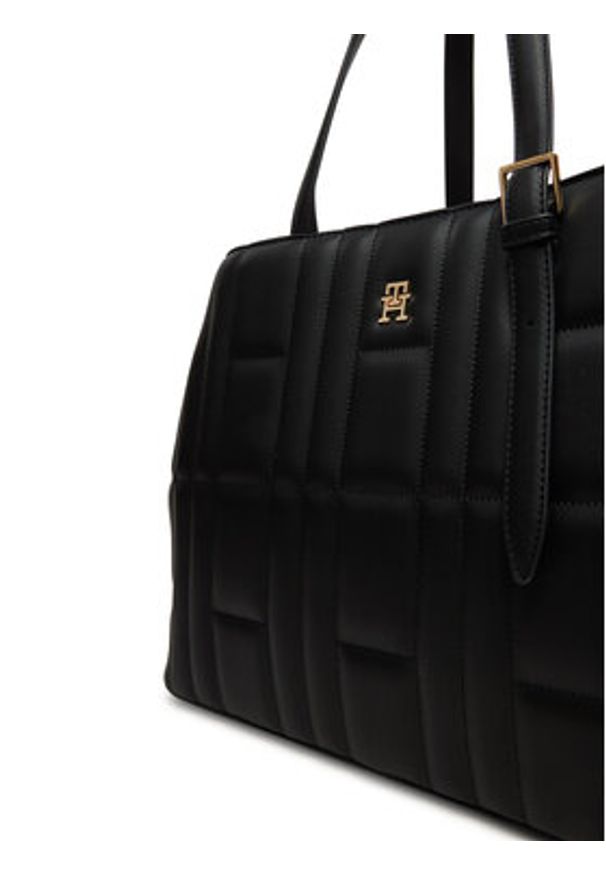 TOMMY HILFIGER - Tommy Hilfiger Torebka Th Feminine Tote AW0AW17452 Czarny. Kolor: czarny. Materiał: skórzane