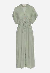 Born2be - Zielona Bawełniana Sukienka z Koszulową Górą i Ściągaczem w Talii Vikleta. Okazja: na co dzień. Typ kołnierza: dekolt w kształcie V. Kolor: zielony. Materiał: bawełna. Typ sukienki: koszulowe. Styl: casual, klasyczny #5