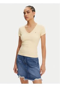 Tommy Jeans T-Shirt Essential DW0DW17385 Żółty Slim Fit. Kolor: żółty. Materiał: bawełna