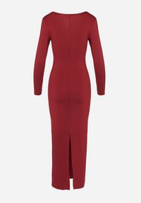 Born2be - Bordowa Dopasowana Sukienka Maxi z Długim Rękawem Esmeria. Typ kołnierza: dekolt kwadratowy. Kolor: czerwony. Długość rękawa: długi rękaw. Długość: maxi #6