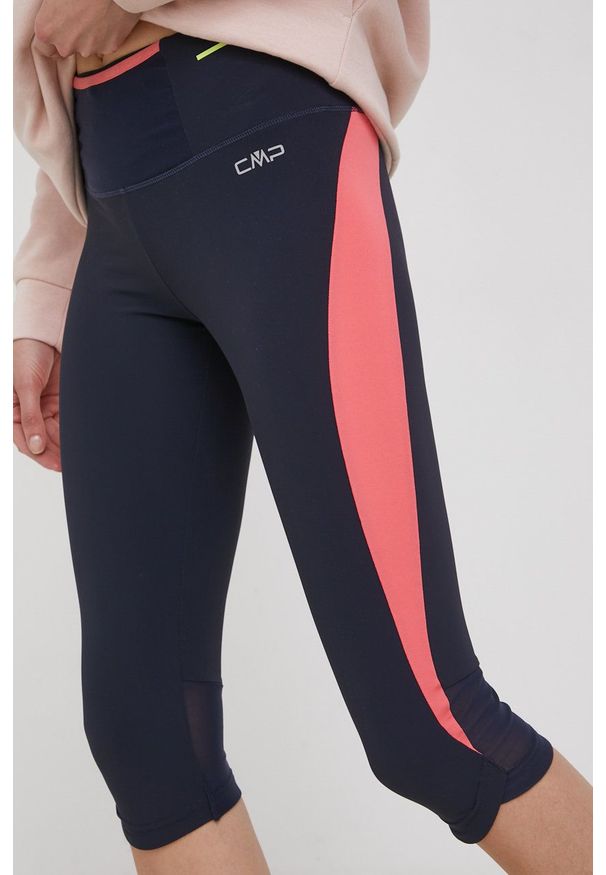 CMP legginsy sportowe damskie kolor granatowy wzorzyste. Kolor: niebieski. Materiał: skóra, materiał. Styl: sportowy