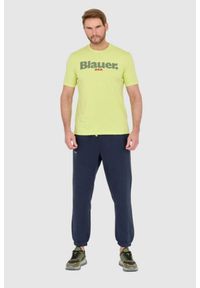 Blauer USA - BLAUER Zielony męski t-shirt z dużym logo, Rozmiar XL. Kolor: zielony #5