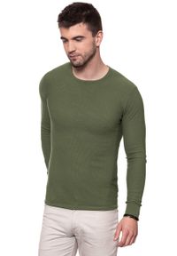 Wrangler - MĘSKI SWETER WRANGLER PIQUE CREW KNIT DEEP LICHEN GRN W8616PT1X. Kolor: zielony