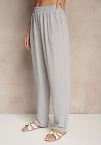 Renee - Szare Spodnie z Bawełną o Szerokim Kroju High Waist Fanelithia. Okazja: na co dzień. Stan: podwyższony. Kolor: szary. Materiał: bawełna. Styl: casual #4