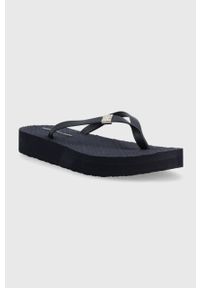 TOMMY HILFIGER - Tommy Hilfiger japonki TH MONOGRAM FLAT SANDAL damskie kolor granatowy na platformie FW0FW06964. Kolor: niebieski. Materiał: materiał. Obcas: na platformie #3