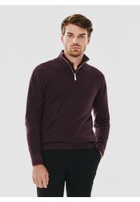 Pako Lorente - PAKO LORENTE – Bordowy sweter z wysoką stójką zapinaną na zamek. Typ kołnierza: kołnierzyk stójkowy. Kolor: czerwony, szary. Materiał: bawełna. Sezon: zima, jesień #1