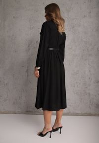 Renee - Czarna Sukienka Rozkloszowana z Wiskozy o Koszulowym Kroju z Paskiem Anteis. Kolor: czarny. Materiał: wiskoza. Wzór: aplikacja. Typ sukienki: koszulowe. Styl: elegancki #5