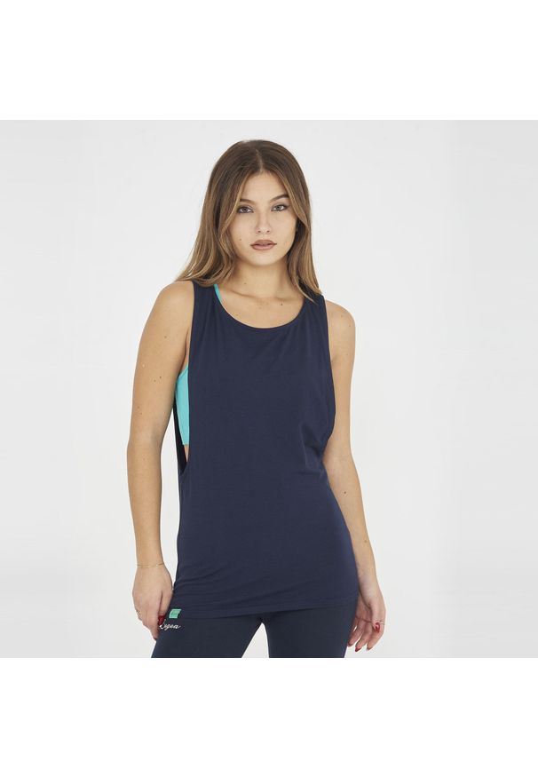 LEGEA - Koszulka na siłownię damska NISHER niebieska. Kolor: niebieski, wielokolorowy, zielony. Materiał: bawełna. Sport: fitness