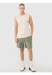 4f - 4F Tank top oversize męski - beżowy XXL. Kolor: beżowy. Materiał: dzianina, bawełna, jersey. Długość rękawa: bez rękawów. Wzór: gładki, napisy, ze splotem