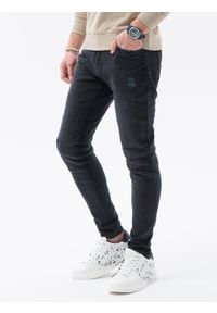 Ombre Clothing - Spodnie męskie jeansowe SKINNY FIT - czarne P1060 - XXL. Kolor: czarny. Materiał: jeans #9