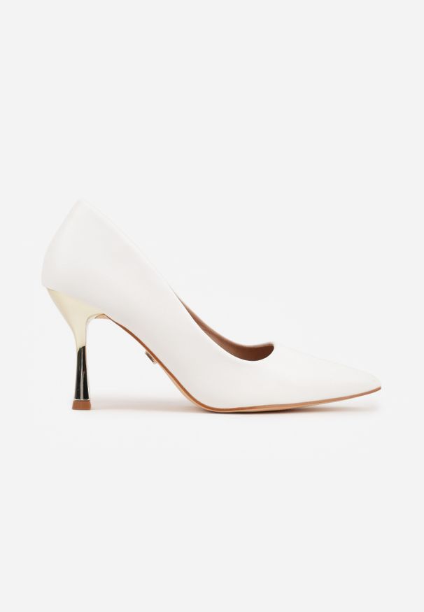 Renee - Białe Szpilki VICES ze Skórzaną Wkładką i Metalicznym Obcasem Nesslisa. Kolor: biały. Materiał: skóra. Obcas: na obcasie. Styl: elegancki, wizytowy. Wysokość obcasa: średni