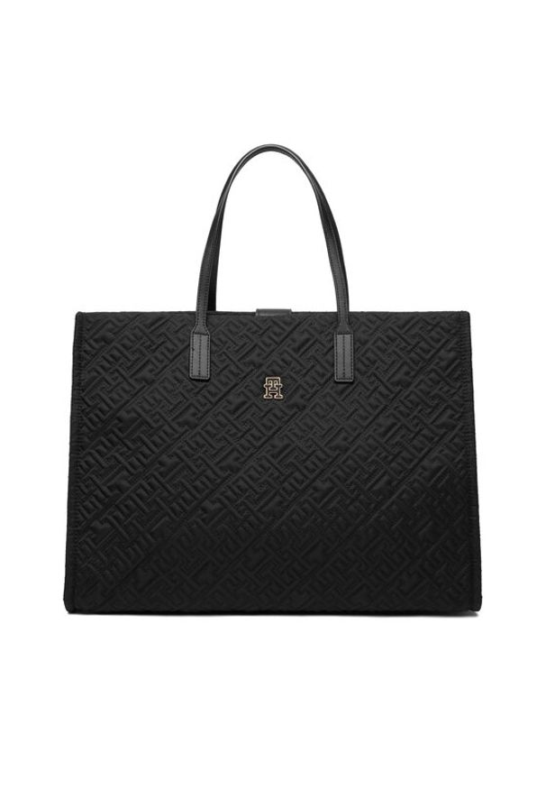 TOMMY HILFIGER - Tommy Hilfiger Torebka Th City Tote Mono Nylon AW0AW18163 Czarny. Kolor: czarny. Materiał: skórzane