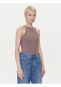 Hugo - HUGO Top 50508857 Beżowy Slim Fit. Kolor: beżowy. Materiał: bawełna