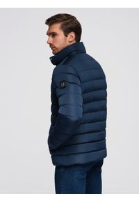 Ombre Clothing - Kurtka pikowana męska ze stójką i zamkami na klatce piersiowej – granatowa V2 - Rozmiar: XL. Okazja: na co dzień. Typ kołnierza: kołnierzyk stójkowy. Kolor: niebieski. Materiał: poliester, materiał. Styl: sportowy, casual, elegancki #10