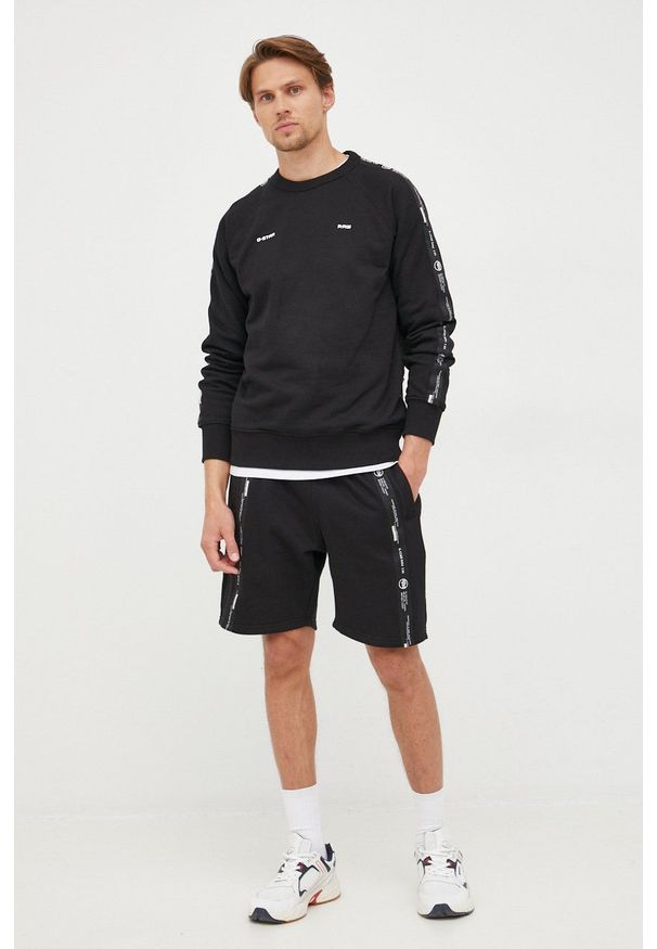 G-Star RAW - G-Star Raw bluza bawełniana męska kolor czarny z nadrukiem. Kolor: czarny. Materiał: bawełna. Długość rękawa: raglanowy rękaw. Wzór: nadruk