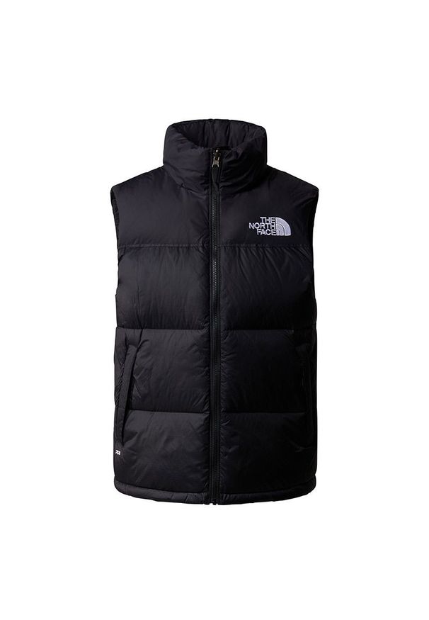 Bezrękawnik The North Face 1996 Retro Nuptse 0A3JQQLE41 - czarny. Kolor: czarny. Materiał: nylon, puch. Długość rękawa: bez rękawów. Wzór: aplikacja. Sezon: zima. Styl: retro