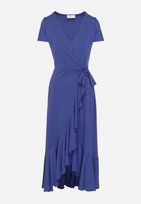 Born2be - Niebieska Sukienka z Paskiem Kopertowa Ozdobiona Falbanami Wleffia. Okazja: na spacer. Typ kołnierza: dekolt w kształcie V. Kolor: niebieski. Długość rękawa: krótki rękaw. Wzór: aplikacja. Sezon: wiosna, lato. Typ sukienki: kopertowe. Styl: elegancki #5