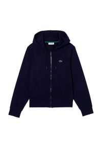 Bluza z kapturem damska Lacoste morska z bawełny organicznej. Typ kołnierza: kaptur. Kolor: niebieski. Materiał: bawełna, poliester. Wzór: haft #1
