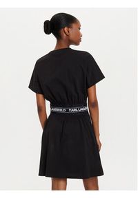 Karl Lagerfeld - KARL LAGERFELD Sukienka codzienna 245W1351 Czarny Regular Fit. Okazja: na co dzień. Typ kołnierza: dekolt w karo. Kolor: czarny. Materiał: bawełna. Typ sukienki: proste. Styl: casual #5