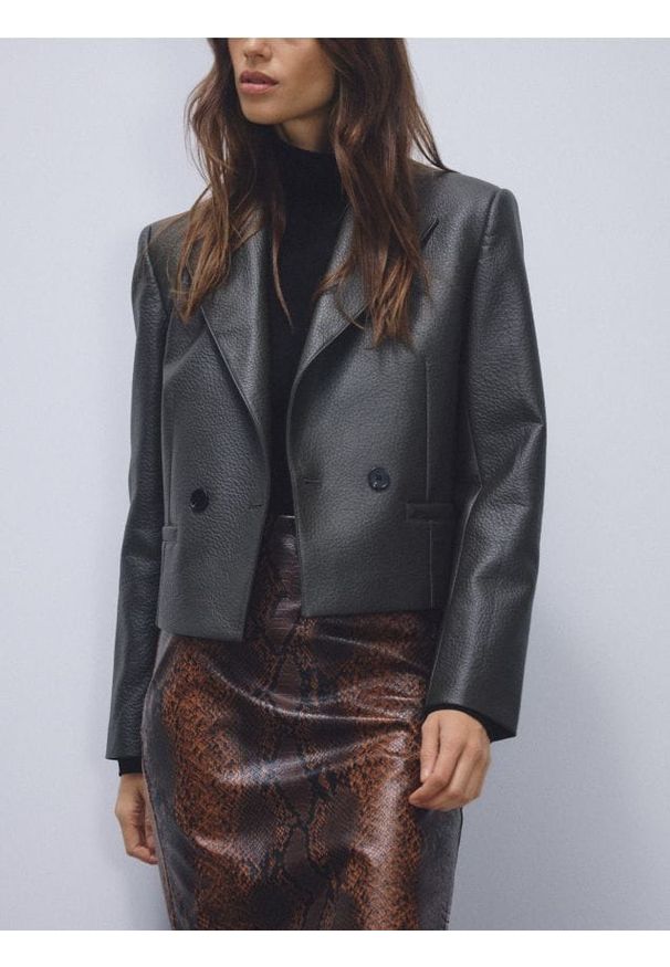 Reserved - Marynarka z imitacji skóry - jasny zielony. Kolor: zielony. Materiał: skóra