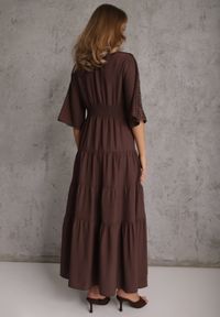 Renee - Brązowa Boho Sukienka z Wiskozą o Rozkloszowanym Kroju z Ażurowymi Wstawkami Idacea. Kolor: brązowy. Materiał: wiskoza. Wzór: ażurowy. Typ sukienki: rozkloszowane. Styl: boho. Długość: maxi #4