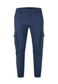 Volcano - Granatowe spodnie męskie joggery bojówki R-BEET. Okazja: na co dzień. Kolor: niebieski. Materiał: bawełna, elastan. Wzór: ze splotem. Sezon: jesień, zima. Styl: casual, sportowy #1