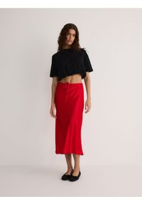 Reserved - Spódnica midi z wiskozy - czerwony. Kolor: czerwony. Materiał: wiskoza