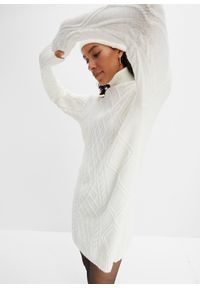 bonprix - Sukienka dzianinowa w warkocze. Kolor: biały. Materiał: dzianina. Styl: elegancki #3