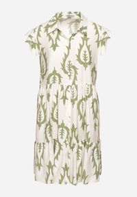 Born2be - Zielona Rozkloszowana Sukienka o Koszulowym Kroju z Lnem i Wiskozą Folarane. Okazja: na spacer, na co dzień. Kolor: zielony. Materiał: wiskoza, len. Wzór: aplikacja. Typ sukienki: koszulowe. Styl: casual, elegancki, klasyczny #3