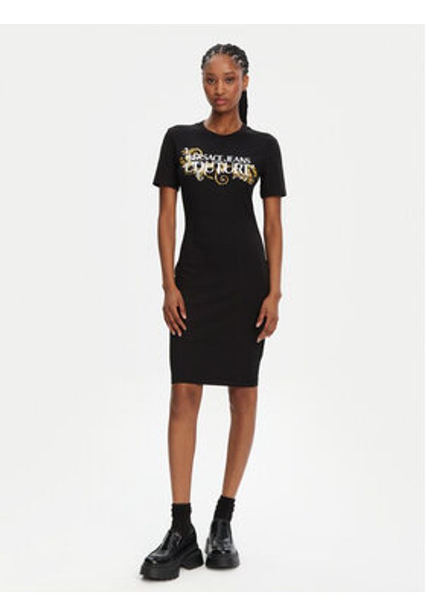 Versace Jeans Couture Sukienka codzienna 78HAOC06 Czarny Slim Fit. Okazja: na co dzień. Kolor: czarny. Materiał: bawełna. Typ sukienki: proste. Styl: casual