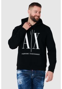 Armani Exchange - ARMANI EXCHANGE Czarna bluza męska z kapturem i wyszywanym logo. Typ kołnierza: kaptur. Kolor: czarny #1