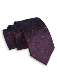 Alties - Czerwono-Granatowy Elegancki Męski Krawat -ALTIES- 7,5 cm, Klasyczny, w Koła, Wzór Geometryczny. Kolor: niebieski, wielokolorowy, czerwony. Materiał: tkanina. Wzór: geometria. Styl: elegancki, klasyczny #1