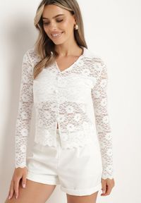 Born2be - Biała Koronkowa Bluzka Koszula z Guzikami Tiamasol. Kolor: biały. Materiał: koronka #5