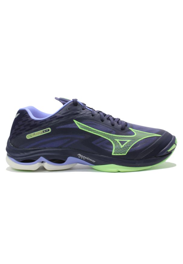 Buty halowe Mizuno Lightning Z7. Zapięcie: sznurówki. Kolor: czarny, niebieski, wielokolorowy. Materiał: materiał, syntetyk. Szerokość cholewki: normalna. Model: Mizuno Wave. Sport: siatkówka