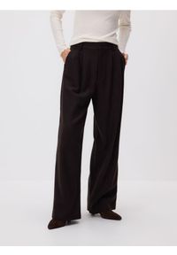 Reserved - Spodnie z wełną - ciemnobrązowy. Kolor: brązowy. Materiał: wełna #1