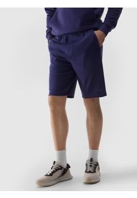 4f - 4F Spodenki dresowe męskie - granatowe 3XL. Kolor: niebieski. Materiał: dresówka. Długość: krótkie. Wzór: gładki, ze splotem