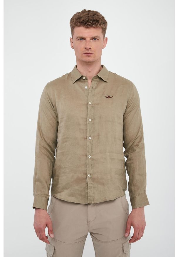 Aeronautica Militare - Koszula męska lniana AERONAUTICA MILITARE. Materiał: len