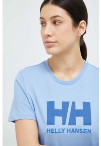 Helly Hansen t-shirt bawełniany kolor niebieski 34112-001. Okazja: na co dzień. Kolor: niebieski. Materiał: bawełna. Wzór: nadruk. Styl: casual #3