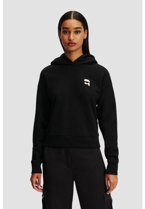Karl Lagerfeld - KARL LAGERFELD Czarna bluza damska z kapturem Ikonik 2.0, Rozmiar M. Typ kołnierza: kaptur. Kolor: czarny. Materiał: materiał, poliester, bawełna