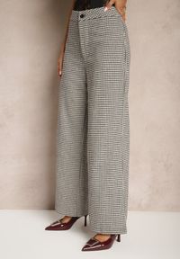Renee - Czarno-Beżowe Spodnie z Wiskozą High Waist o Szerokim Kroju w Pepitkę Enithra. Okazja: na co dzień. Stan: podwyższony. Kolor: czarny. Materiał: wiskoza. Styl: klasyczny, casual, elegancki #3