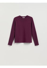 Reserved - Longsleeve z merceryzowanej bawełny - ciemnofioletowy. Kolor: fioletowy. Materiał: bawełna. Długość rękawa: długi rękaw