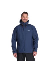 Kurtka przeciwdeszczowa męska Rab Downpour Eco Jacket z kapturem. Typ kołnierza: kaptur. Kolor: niebieski