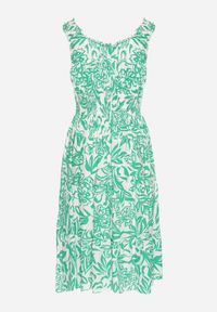 Born2be - Zielona Bawełniana Sukienka Rozkloszowana Ozdobiona Guzikami Lisavena. Okazja: na co dzień. Kolor: zielony. Materiał: bawełna. Wzór: aplikacja. Typ sukienki: rozkloszowane. Styl: casual, elegancki #5