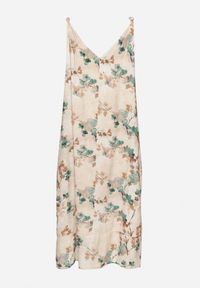 Born2be - Beżowo-Zielona Kwiecista Sukienka na Ramiączkach z Wiskozą o Rozkloszowanym Kroju Jenarienna. Okazja: na co dzień. Typ kołnierza: dekolt w kształcie V. Kolor: zielony. Materiał: wiskoza. Długość rękawa: na ramiączkach. Wzór: kwiaty. Typ sukienki: rozkloszowane. Styl: casual, elegancki #5