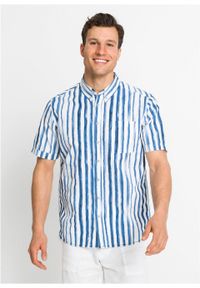 Koszula z krótkim rękawem w paski bonprix biało-niebieski w paski. Kolor: biały. Materiał: materiał. Długość rękawa: krótki rękaw. Długość: krótkie. Wzór: paski #5