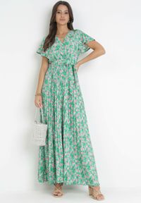 Born2be - Zielona Sukienka Maxi z Plisowanym Dołem i Gumką w Pasie Maal. Kolor: zielony. Długość: maxi #2