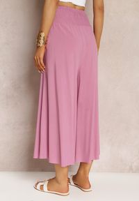 Renee - Różowe Szerokie Spodnie High Waist o Długości 7/8 Rathi. Stan: podwyższony. Kolor: różowy. Materiał: tkanina, wiskoza #5