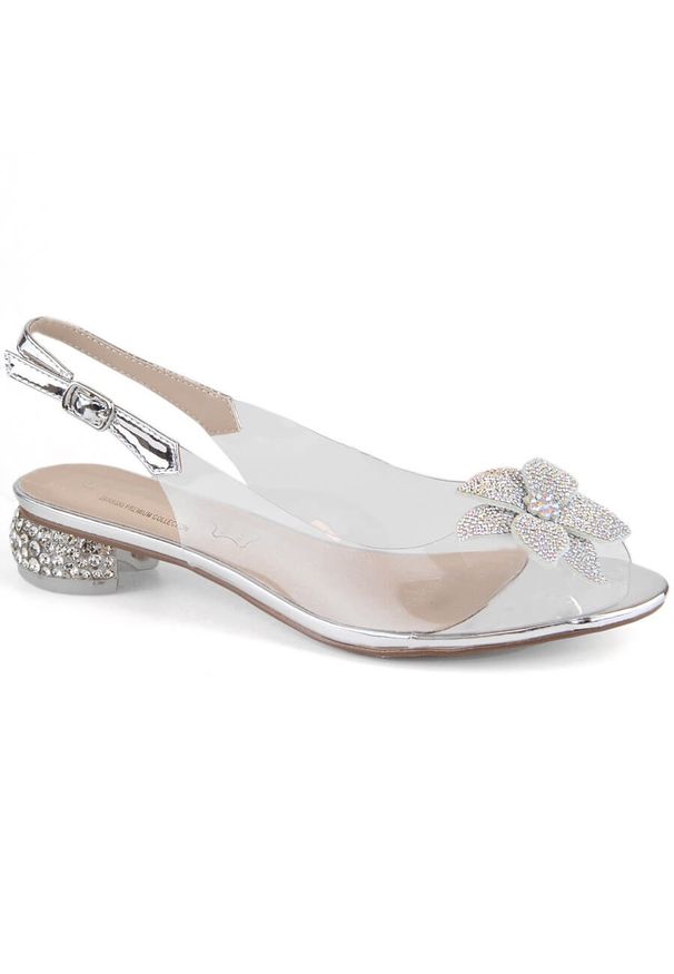 Transparentne sandały damskie lakierowane z cyrkoniami srebrne S.Barski MR38-383 srebrny. Kolor: srebrny. Materiał: lakier
